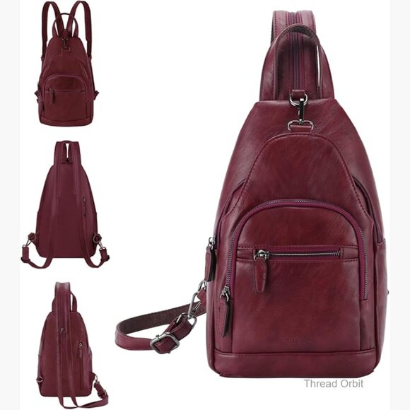 Anti-Theft Convertible Sling Backpack, PU Leather, Multi-Pocket Daypack main image 7